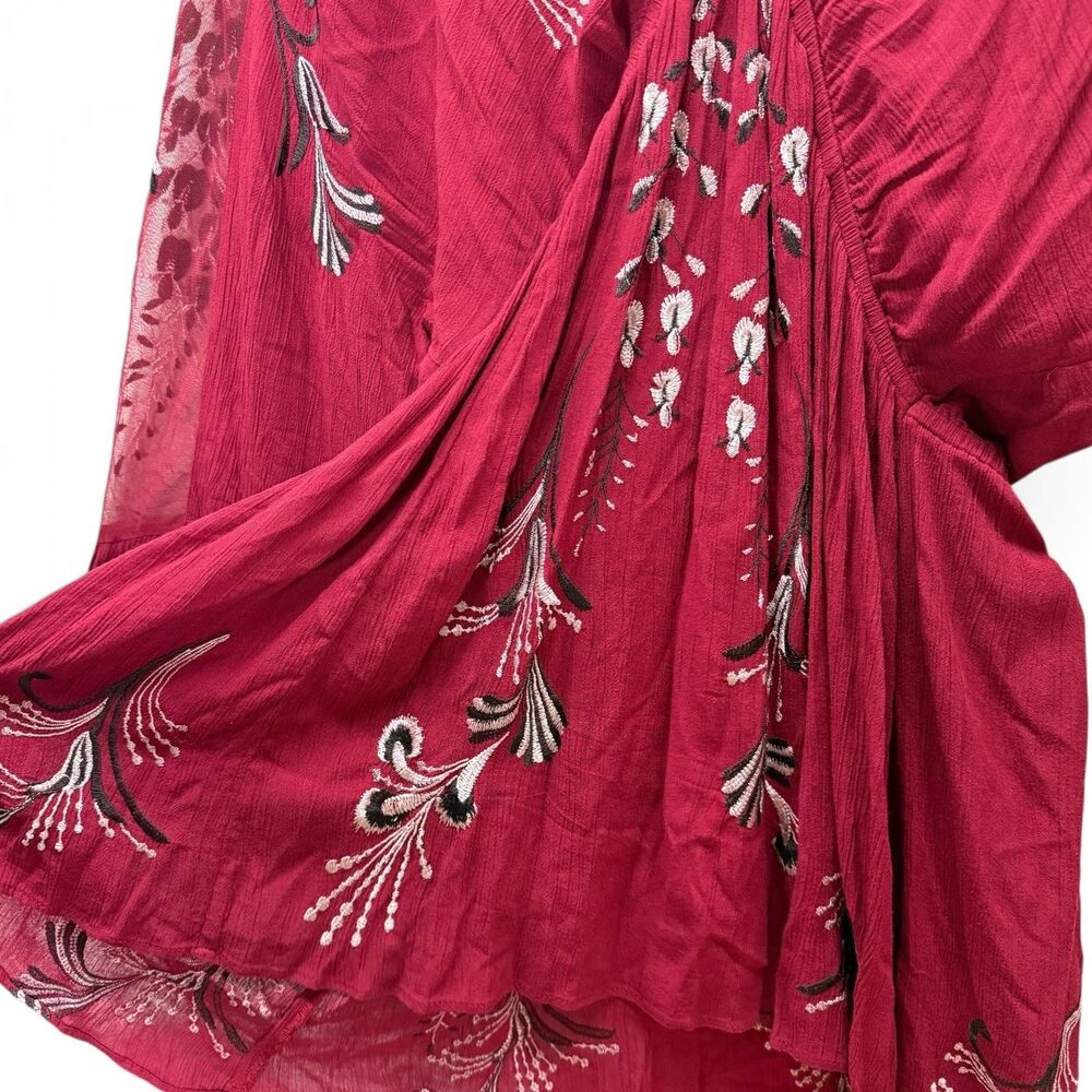 Free People Bonjour Mini Dress Size L Red Embroidered Floral Ballon Flowy Boho - Picture 6 of 15